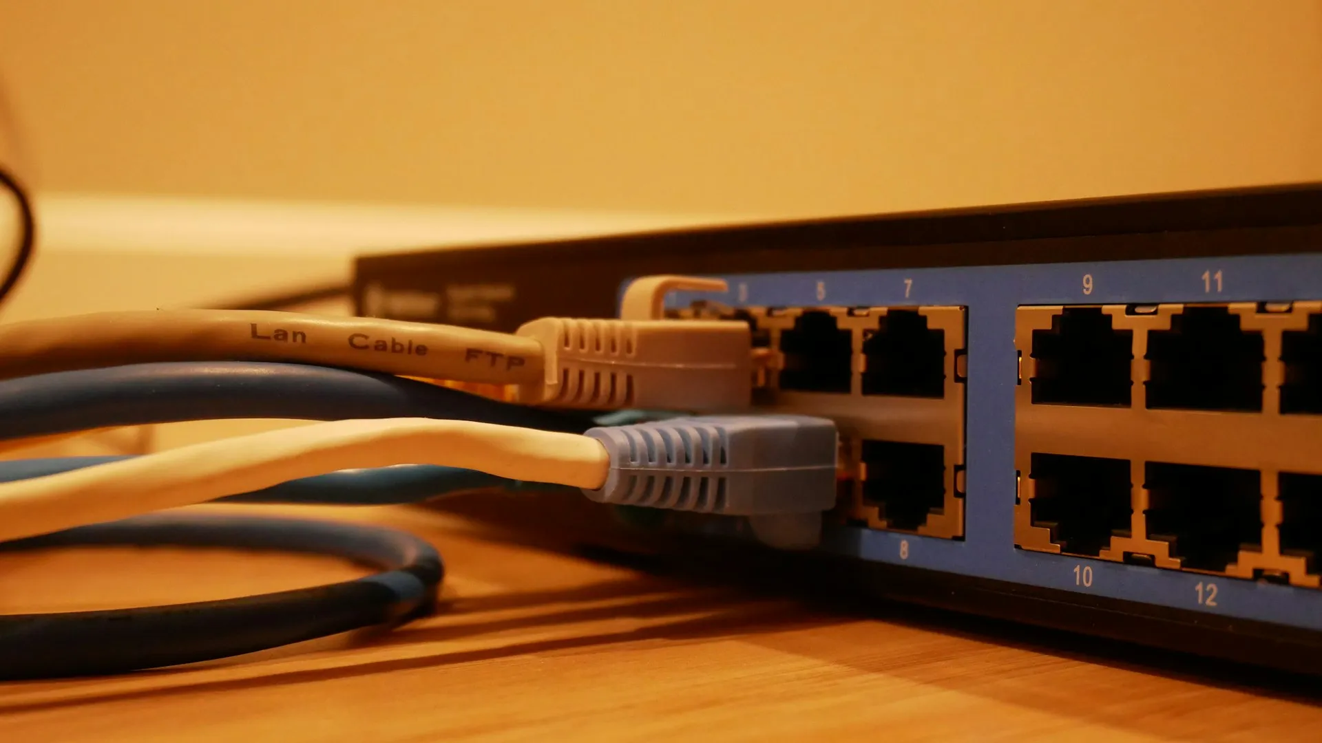 Ethernet cables plugged into a network switch, ready for VoIP traffic