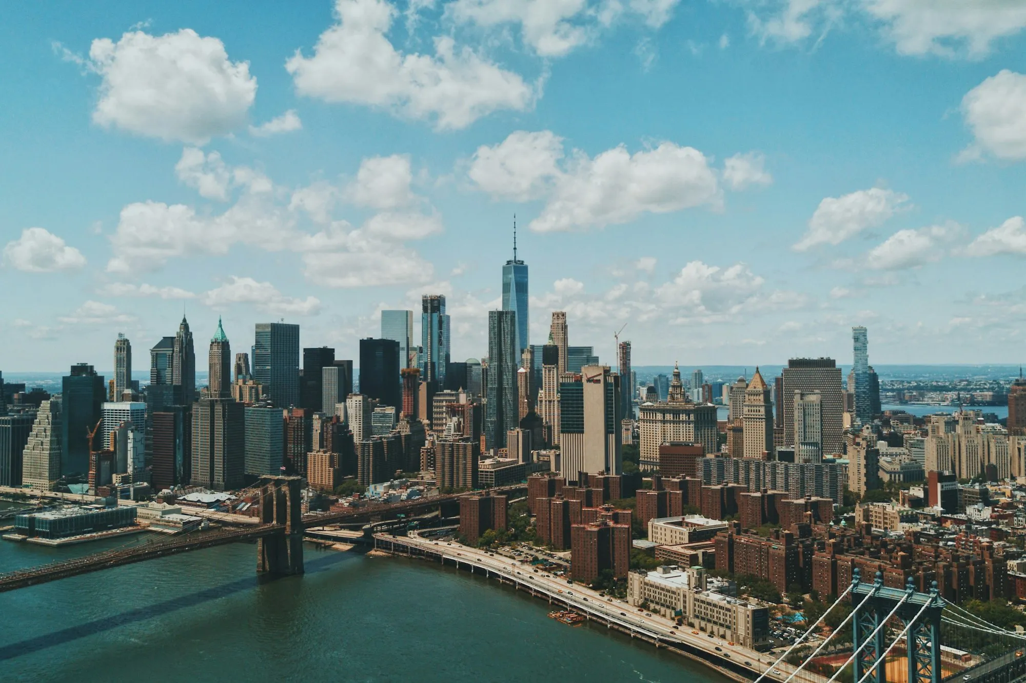 Aerial view of the Manhattan skyline and East River