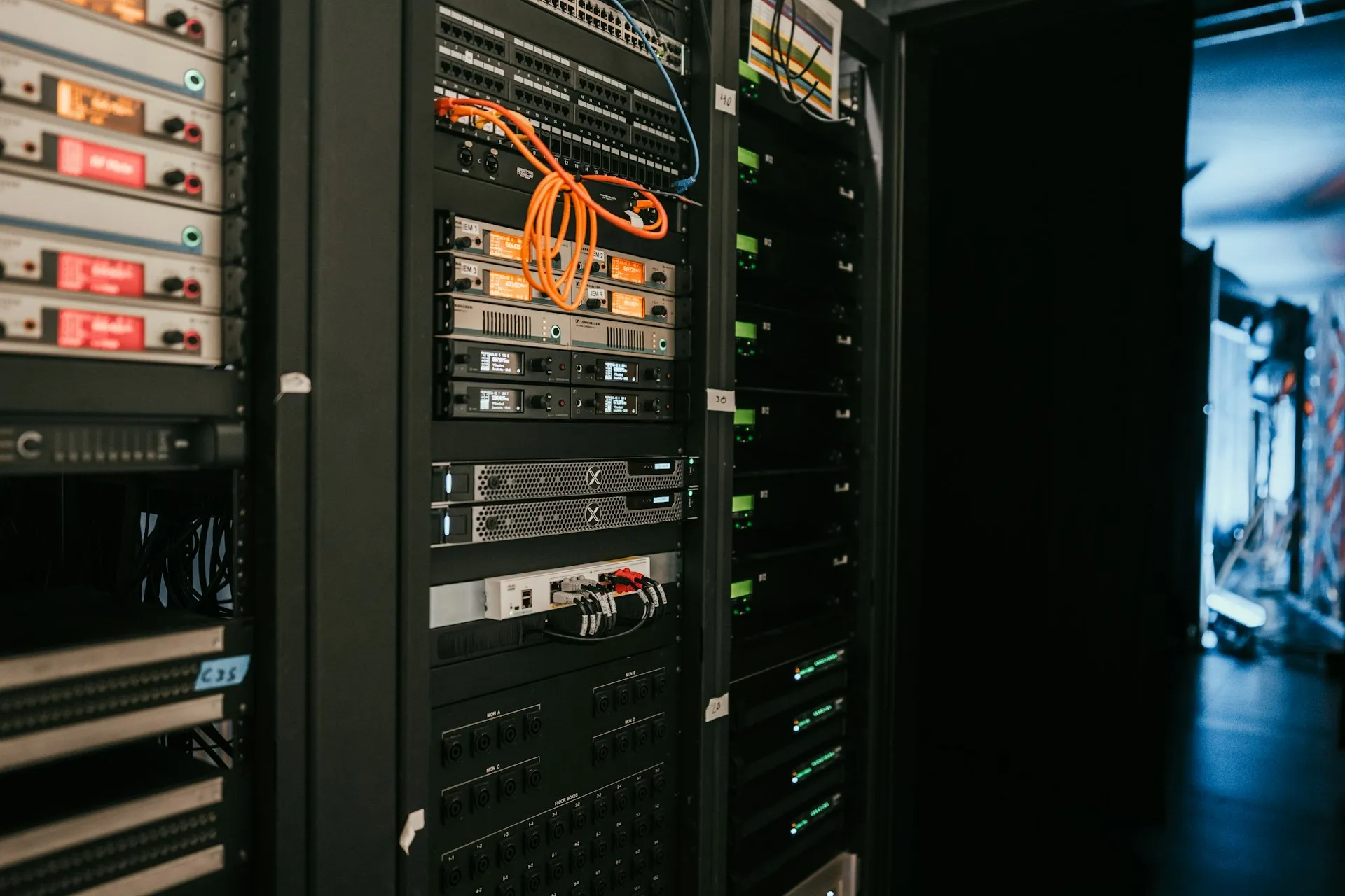 Close-up of server hardware and processors